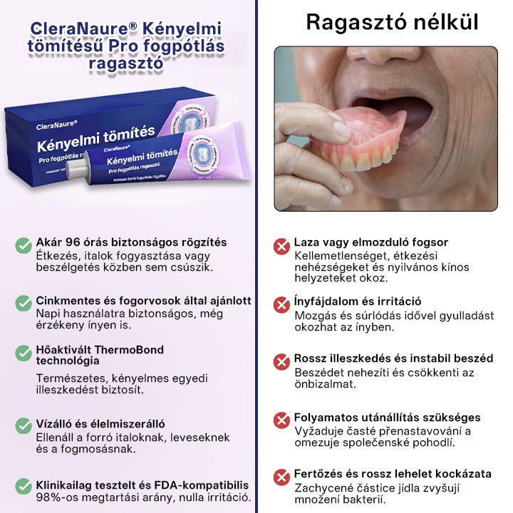 💎💎💎 KORLÁTOZOTT KÜLÖNLEGES AJÁNLAT 🔥 CleraNaure® Comfort Seal Pro Fogsor Ragasztó 🦷💜💜 FDA Tanúsítvánnyal📦