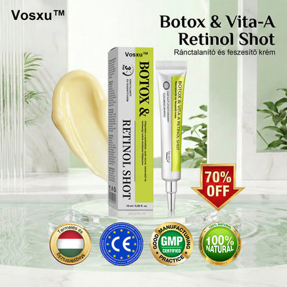 ✨ Vosxu™ Botox & Vita-A Retinol Shot ráncfelvarró szérum ✨ – 💉 Mikro-tűk | 💪 Botox-szerű peptidek | 🌿 Retinol | ⚡ Látható eredmények már 3 nap alatt🎁