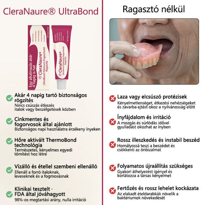 🔥CleraNaure® UltraBond Premium Protézis ragasztó 🔥 Klinikailag bizonyított 4 napos tapadás a biztonságos, kényelmes és cinkmentes protézis rögzítéshez 🔥