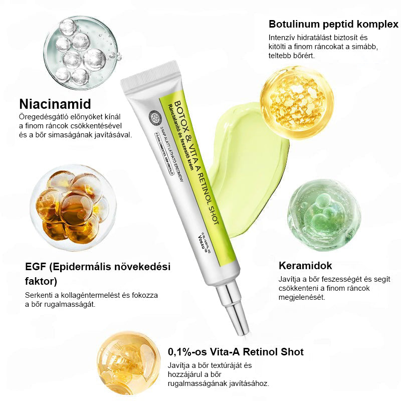 ✨ Vosxu™ Botox & Vita-A Retinol Shot ráncfelvarró szérum ✨ – 💉 Mikro-tűk | 💪 Botox-szerű peptidek | 🌿 Retinol | ⚡ Látható eredmények már 3 nap alatt🎁
